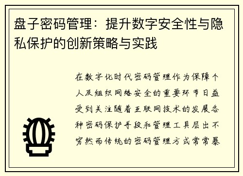 盘子密码管理：提升数字安全性与隐私保护的创新策略与实践